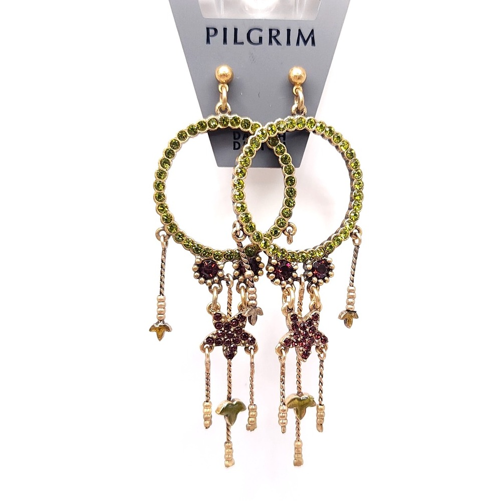 Pilgrim Circle Line Swarovski Crystal Dangle Earrings Gold NWT